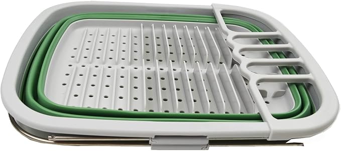 SAMMART 8L (2.11Gallons) Expandable Collapsible Plastic Dish Drainer - Foldable Drying Rack - Portable Dinnerware Organizer - Space Saving Kitchen Storage Tray (Grey/Dark Sea Green, 1)