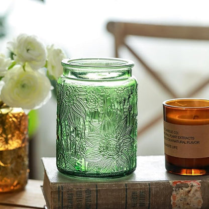ANSQU Green Glass Canister, Candy Jar with Lid, 23.7 FL OZ Vintage Colored Mason Jars for Kitchen Decorative Jar for Coffee Tea Candy Cookies, Cute Jars (Green, 1 Pack)