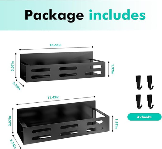 SETBAOO 2 Pack Magnetic Spice Rack for Refrigerator, Black Magnetic Shelf and Fridge Kitchen Cabinet Organizers Storage Seasoning Organization Mini Shelves, Organizadores de Cocina