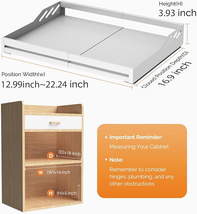 MaraFansie Pot Stands Pull Out Cabinet Organizer Expandable(13"-19.68") Sliding Shelf with Adhesive Nano Film, Adjustable Width Roll Out Under Sink Organizer for Kitchen, Living Room
