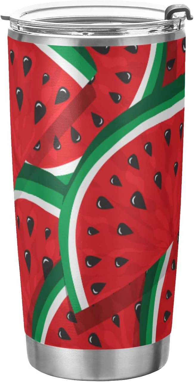 Tumbler Green Red Watermelon Insulated Office Coffee Cup Back to School Beverage Container Travel Mug with Straw and Lid Double Wall Stainless Steel 20oz