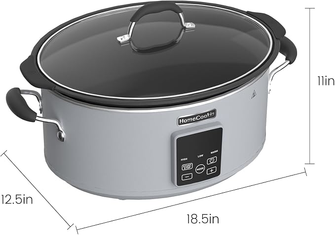 HOMECOOKIN Slow Cooker, Extra Large 10 Quart Programmable Slow Cookers with Timer, Dishwasher Safe Glass Lid & Crock, Kitchen Appliance for Families and Gatherings, Grey