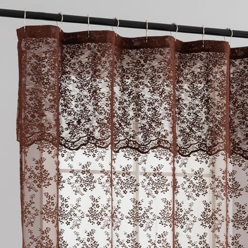 Chocolate Brown Shower Curtain, 72x84, Vintage Lace with Attached Valance