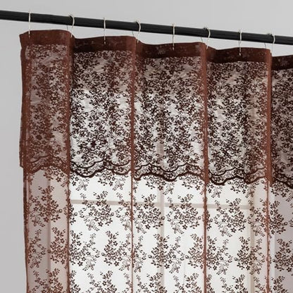 Chocolate Brown Shower Curtain, 72x84, Vintage Lace with Attached Valance