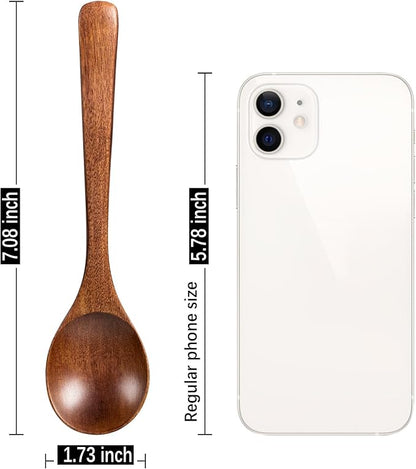 2 PCS Wooden Spoons for Eating, 7 inch Wooden Honey Spoons for Tea, Wood Teaspoons for Stirring Coffee, Hard Wood Table Spoon for Cooking, Small Serving Spoon for Soup, Desserts & Cereal