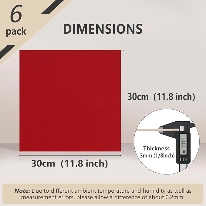 6 Pack Colored MDF Boards for Laser Engraving, 12x12x1/8 (3mm) Unfinished Fiberboard for Laser Cutting, DIY Craft Projects, Home Decor, Sign Making, Woodworking (Red)