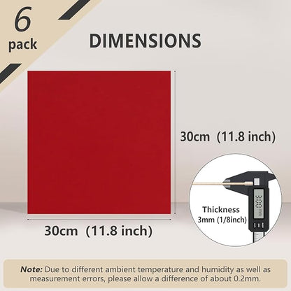 6 Pack Colored MDF Boards for Laser Engraving, 12x12x1/8 (3mm) Unfinished Fiberboard for Laser Cutting, DIY Craft Projects, Home Decor, Sign Making, Woodworking (Red)