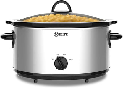 Kitchen Elite 7 Quart Slow Cooker for Large Families, Stainless Steel Crock Pot with 3 Heat Settings, Dishwasher-Safe Ceramic Pot & Tempered Glass Lid