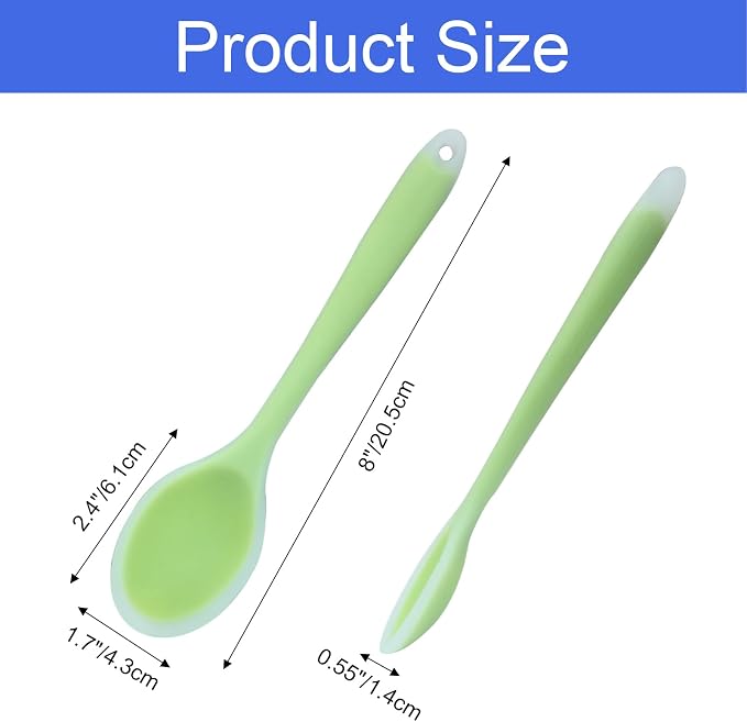 Zorfeter 4 Pcs Small Silicone Spoons, Nonstick Kitchen Spoon Heat Resistant Stirring Serving Spoon for Kitchen Cooking Baking Mixing Tools(Transparent Purple+Orange+Red+Green)