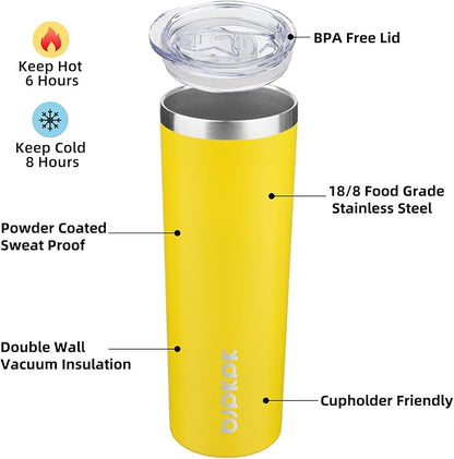 BJPKPK 20 oz Skinny Tumbler with Lid 2 Pack Slim Insulated Travel Coffee Cup Stainless Steel Thermal Mug,Purple,Goldenrod