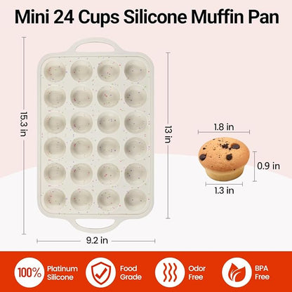 CAKETIME Mini Cupcake Pans, Metal Reinforced Frame Silicone Mini Muffin Pan Nonstick 24 Cups Easy to Handle for Baking Muffins, Cupcakes, Egg Bites 1 Pack