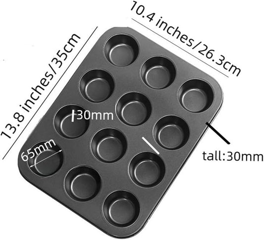 2 Pack Nonstick 12 Cup Muffin Pan, Carbon Steel Cupcake Baking Tray, BPA Free Easy Release Cake Tin, Oven Safe Bakeware for Muffins & Cupcakes,black