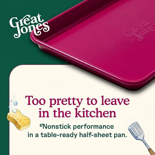 Great Jones Holy Sheet Pan (Raspberry) | Nonstick, Half-Sheet Pan | Aluminized Steel, 18.5" x 13.5" | For Baking, Roasting, & Broiling | Premium Bakeware with Even Heat Distribution | Dishwasher-Safe