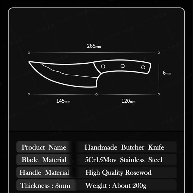 Handmade Forged Boning Knife,Professional 6 inch Slaughter Cleaver,5Cr15Mov Forging Stainless Steel Knife For Slicing Meat cutting Vegetables and Fruits Deboning Knife, Kitchen, BBQ, Camping