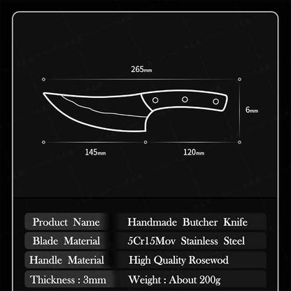 Handmade Forged Boning Knife,Professional 6 inch Slaughter Cleaver,5Cr15Mov Forging Stainless Steel Knife For Slicing Meat cutting Vegetables and Fruits Deboning Knife, Kitchen, BBQ, Camping