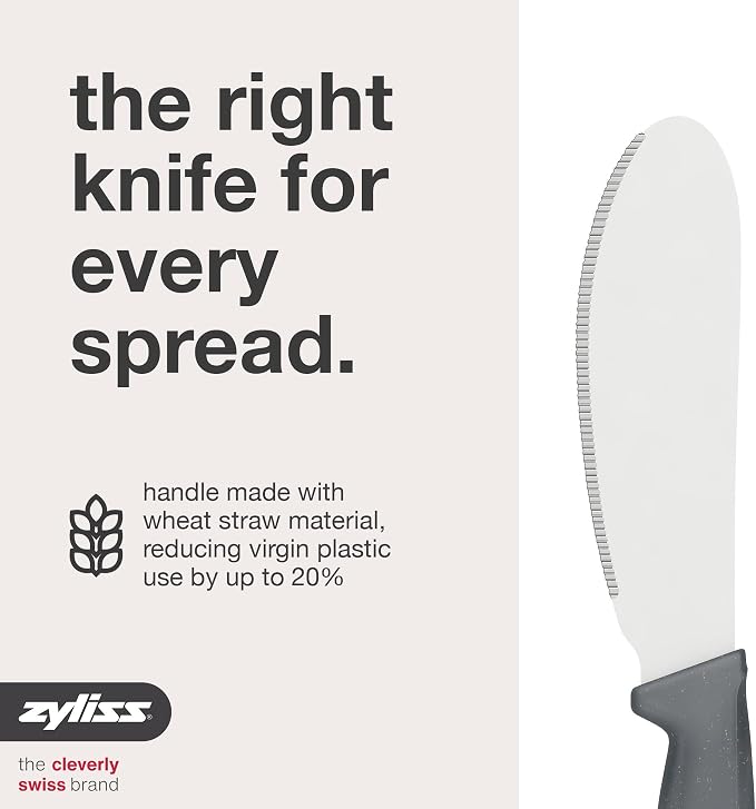 Zyliss Sandwich Knife & Condiment Spreader - Sandwich Spreader for Butter, Cream Cheese, & Jellies - Ergonomic Stainless Steel Spreading - Butter Spread for Bagels & Toast - Gray 4.7"