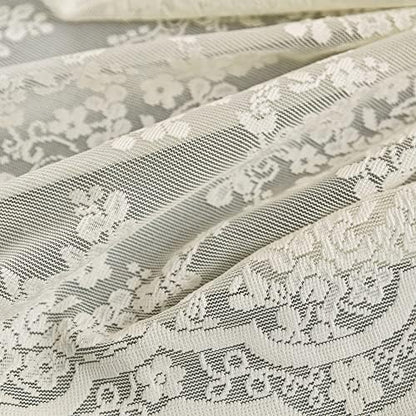 Ivory Lace Shower Curtain 72x72, Vintage Shabby Chic with Attached Valance
