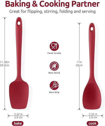 600ºF Heat Resistant Silicone Spoons: U-Taste Flexible Baking Spoon Spatula & Cooking Scoop Spoonula, Seamless Soft Kitchen Utensils for Serving, Scraping, Scooping in Non-Stick Cookware (Red)