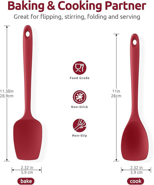 600ºF Heat Resistant Silicone Spoons: U-Taste Flexible Baking Spoon Spatula & Cooking Scoop Spoonula, Seamless Soft Kitchen Utensils for Serving, Scraping, Scooping in Non-Stick Cookware (Red)