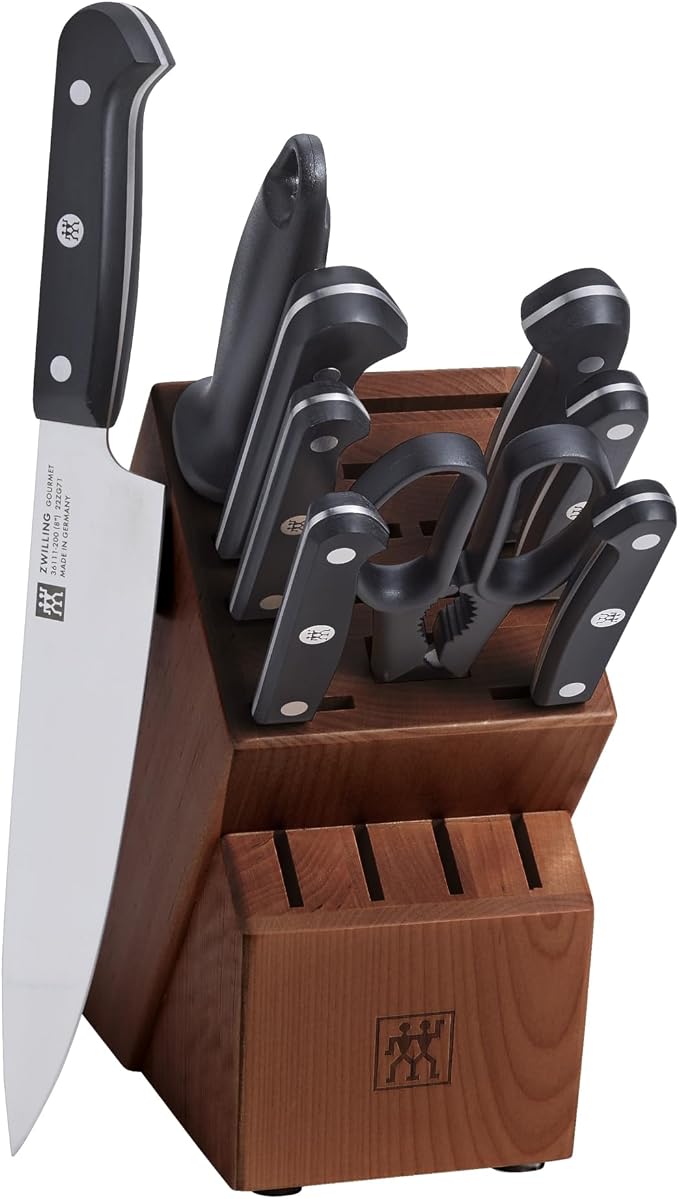 ZWILLING Gourmet 10-Piece Razor-Sharp German Knife Block Set, Made in Company-Owned German Factory with Special Formula Steel perfected for almost 300 Years, Dishwasher Safe, Acacia Block