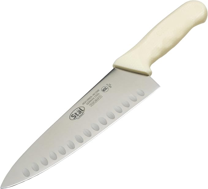 Winco 8" Commercial-Grade Chef's Knife with Hollow Handle, White