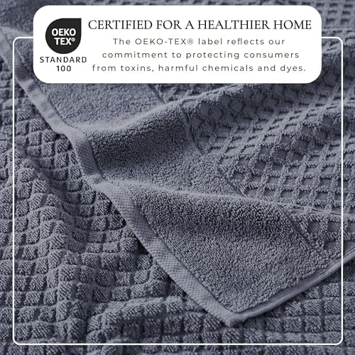 Great Bay Home Bath Towels - 100% Cotton 6 Piece Towel Set - Diamond Waffle Weave - Absorbent, Durable, Quick-Dry Towels for Bathroom (Chambray Blue)