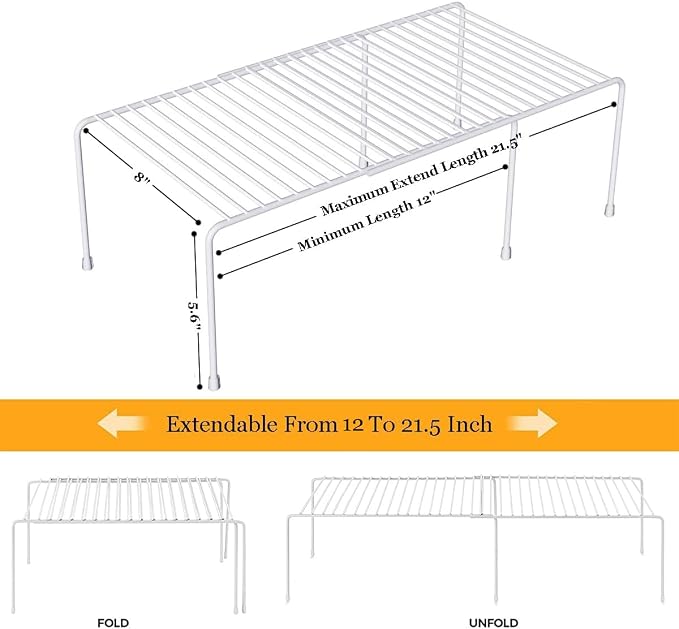 Expandable Cabinet Storage Organizer Shelf, Freezer Shelf Kitchen Cabinet Pantry Spice Rack for Plate Cup Organizer with Scratch Resistant Feet, 2 Sets