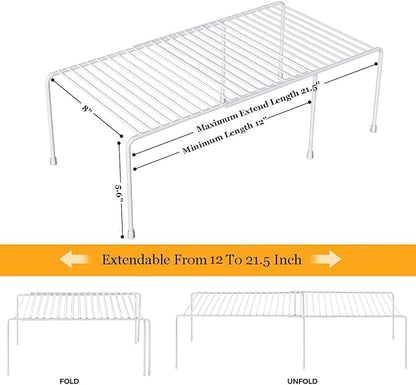 Expandable Cabinet Storage Organizer Shelf, Freezer Shelf Kitchen Cabinet Pantry Spice Rack for Plate Cup Organizer with Scratch Resistant Feet, 2 Sets