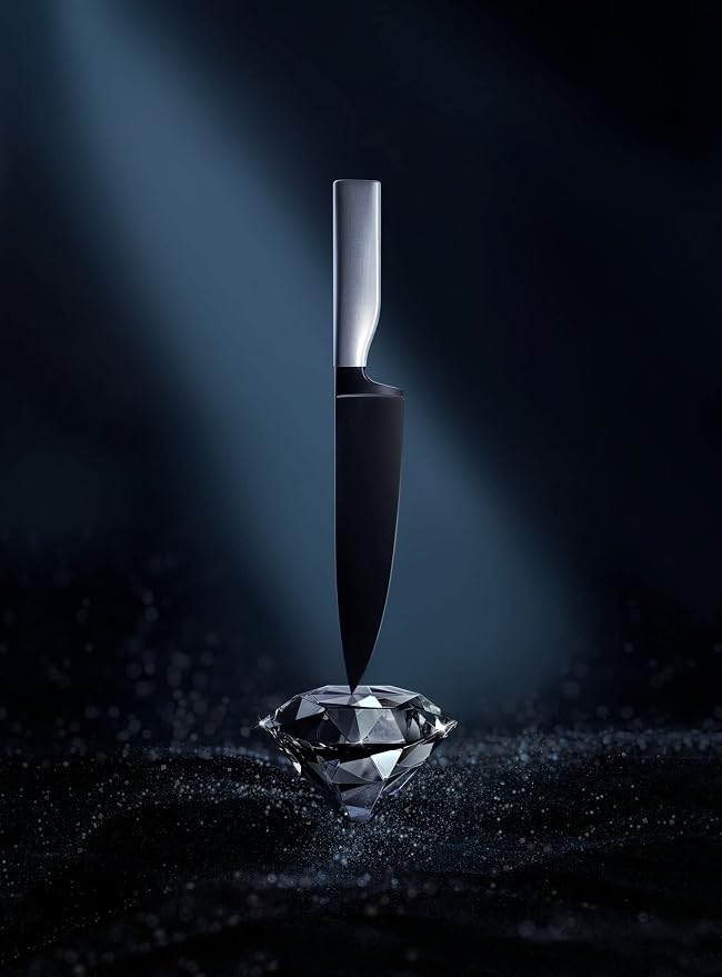 WMF Ultimate Black Santoku Knives 32 cm, Made in Germany, Kitchen Knife Durable Sharp, Diamond Cut, Blade 18.5 cm, Everlasting Sharpness, Safe Finger Protection, Ergonomic Handle