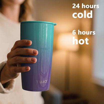 TILUCK 20 oz Insulated Tumbler with BPA-Free Lid, Stainless Steel Vacuum Travel Coffee Mug, Double Wall Coffee Tumbler（20oz，GlitterBluePurple）