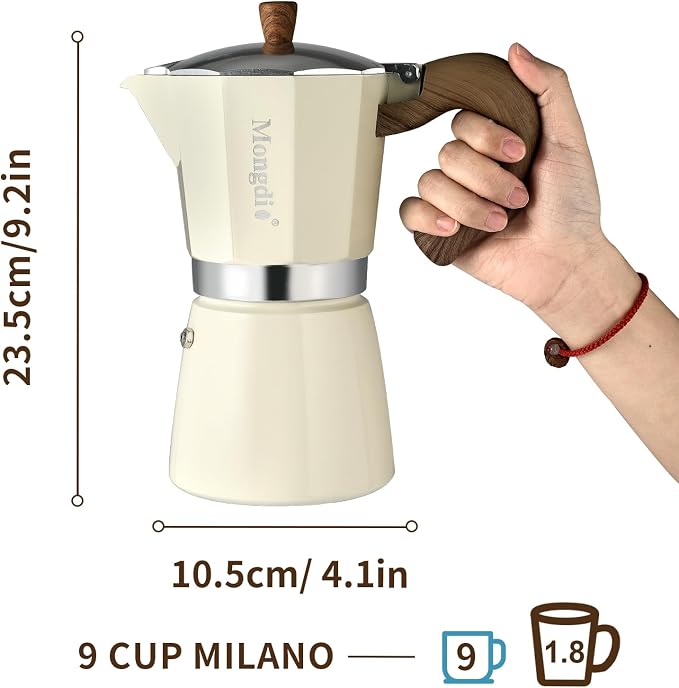 Mongdio Stovetop Espresso Maker Moka Pot, Cuban Coffee Maker Stove top coffee maker Moka Italian Espresso Greca Coffee Maker Brewer Percolator, 9 Espresso Cups, 15 oz - White