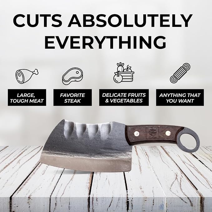 COOLINA Suratu Chopping Cleaver Chef's Knife, Multipurpose Handmade High-Carbon Stainless and Clad Steel, Kitchen, Home Cooking Knives