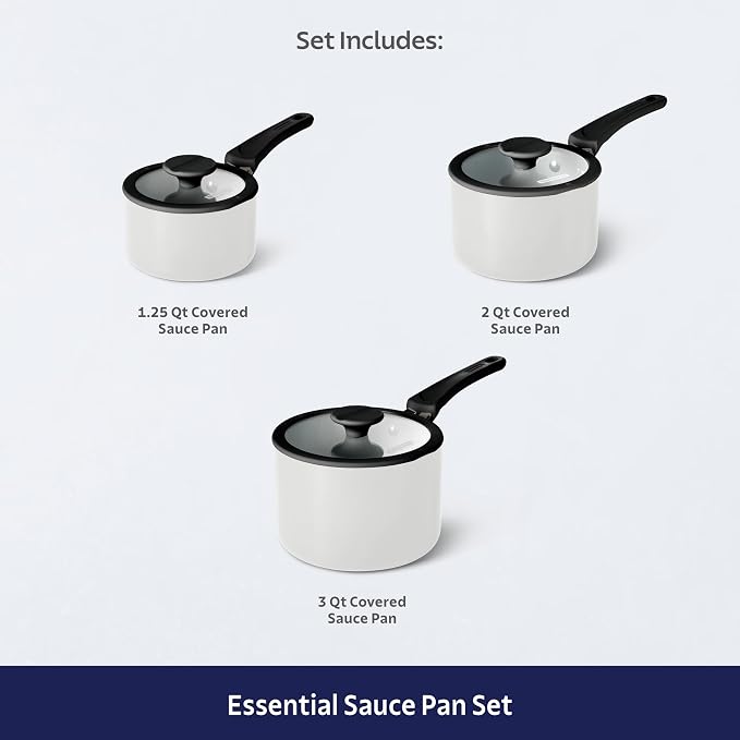 Tramontina Ceramic Non Stick 6-Piece Nesting Sauce Pan Set with Lids - Stackable Nonstick Cookware Set, Dishwasher and Oven Safe, White
