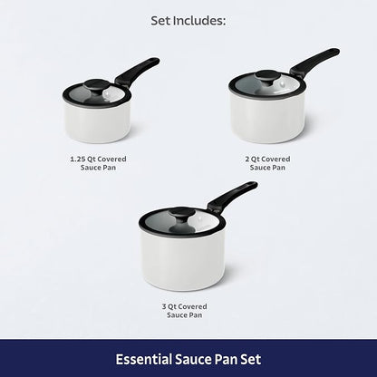 Tramontina Ceramic Non Stick 6-Piece Nesting Sauce Pan Set with Lids - Stackable Nonstick Cookware Set, Dishwasher and Oven Safe, White