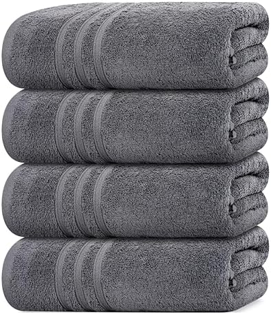 Tens Towels 4 Piece Bath Towels 27x54 Inches, Dark Grey