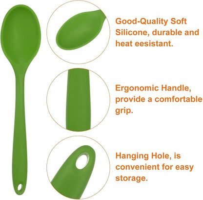HARFINGTON 2Pcs Silicone Spoons, Heat Resistant Kitchen Cooking Utensil Spoon for Cooking, Mixing, Stirring and Serving, Olive