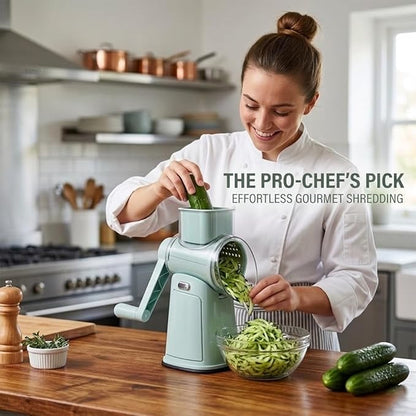 Rotary Cheese Grater Hand Crank, 5-Blade Shredder with Handle, Vegetable Slicer Mandoline Food Chopper, Strong Suction Base Kitchen Gadget for Cheese Vegetables Nuts – Green