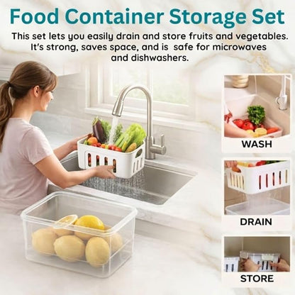 Fruit Containers for Fridge Keep Fresh, 5-Pack BPA-Free Produce Storage Containers with Removable Colander, Airtight Fridge Organizer for Berry Vegetable, Microwave & Dishwasher Safe (White)