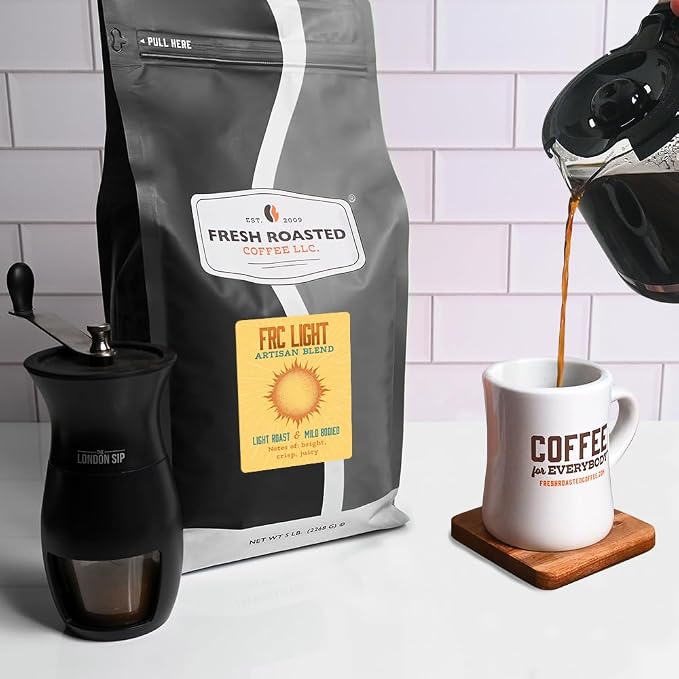 Fresh Roasted Coffee, FRC Light Roast Blend Whole Bean Coffee, Light Roast, Kosher, 5 lb (80 oz)