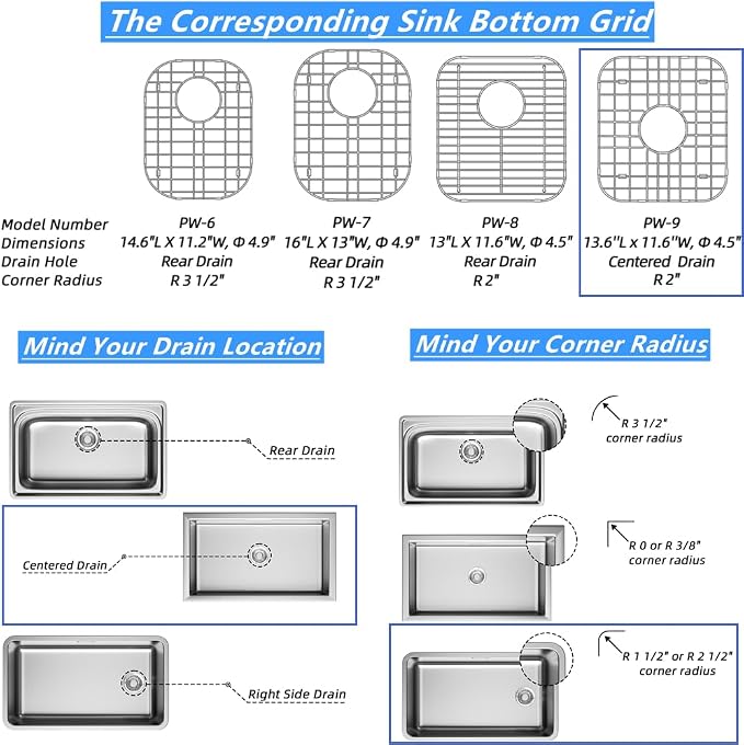 13.7"L X 11.6"W Sink Bottom Grid Protector Kitchen Universal Sink Grate, Stainless Steel Sink Drying Rack with Center Drain for Kitchen Double Bowl Sink, 2Pack
