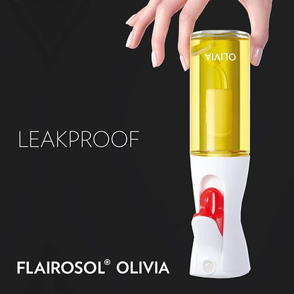 OLIVIA SIGNATURE Advanced Kitchen Oil Sprayer with Flairosol Technology, Fine Mist & Portion Control, Refillable Glass Olive Oil Cooking Spray Bottle for Air Fryer, Salad, BBQ, 130ml (White Print)