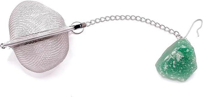 Crystal Tea Infuser, Raw Amethyst Rose Quartz Green Aventurine Tiger Eye Red Agate Tea Strainer, Tea Steeper Gemstone Gift for Tea Lovers, LuckLoves (Green Aventurine)