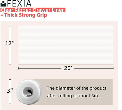 FEXIA Shelf Liner for Kitchen Cabinets Drawer Non Adhesive Non-Slip Liner 12 Inches x 20 FT Waterproof & Oil-Proof Durable Material Fridge Liner for Shelves