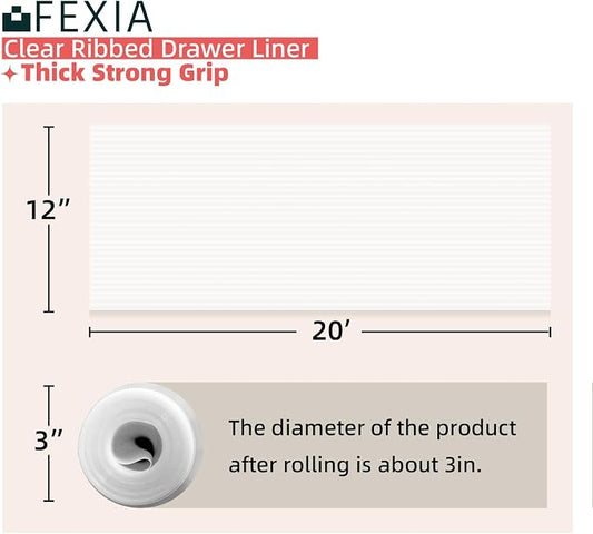 FEXIA Shelf Liner for Kitchen Cabinets Drawer Non Adhesive Non-Slip Liner 12 Inches x 20 FT Waterproof & Oil-Proof Durable Material Fridge Liner for Shelves