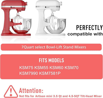 7QT Stainless Steel Mixer Bowl for Kitchenaid Stand Mixers, Kitchen Aid Mixing Bowl for 7QT Lift Mixer with Handle