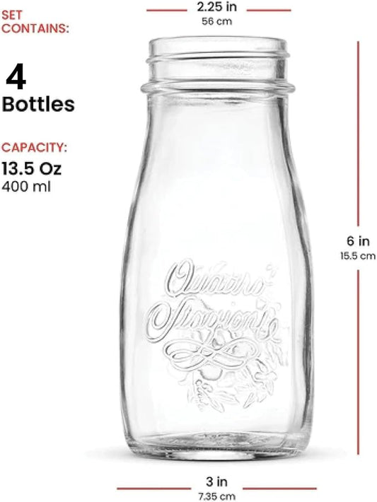 Bormioli Rocco Quattro Stagioni Bottles – 6.75 Oz. Glass Jars with Twist Top Lids, Embossed Beehive Design – For Canning, Drinks, Gifts, Food Storage & Table Décor – Made in Italy (Set of 4)