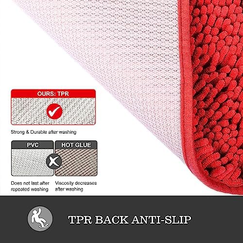 Yeaban Chenille Red Bathroom Rug 17"x24", Non-Slip Rubber Backing