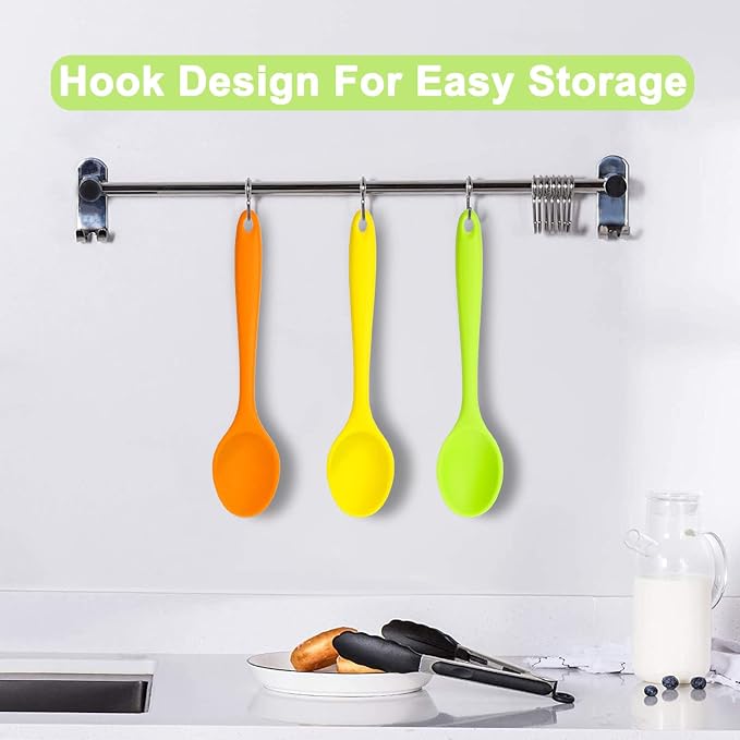 Beieverluck 6 Pack Large Silicone Cooking Spoons 10.8'' Heat Resistant Kitchen Spoons for Cooking Silicone Serving Stirring Mixing Spoons, 6 Colors
