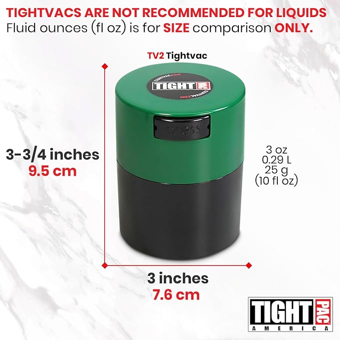 Tightvac - Premium Airtight Herb Storage Container - Holds ½ oz to 3 ounces - Keep Your Herbs and Dry Goods Fresh and Flavorful. Black Green
