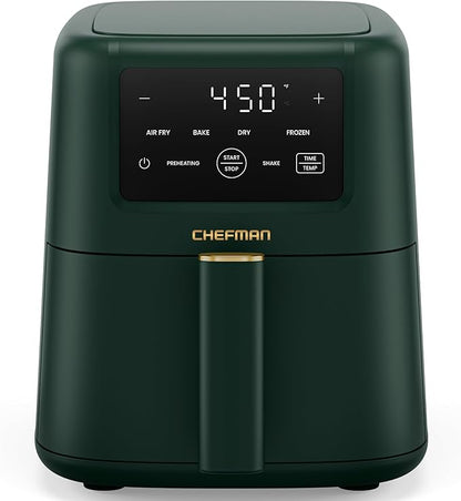 Chefman Air Fryer – 4-in-1 Slim 3.5 QT Airfryer, Air Fry, Bake, Dehydrate, Frozen, 450°F Max Temp for Extra Crispy Results in Minutes, Nonstick Ceramic Coating, Dishwasher-Safe Accessories - Green